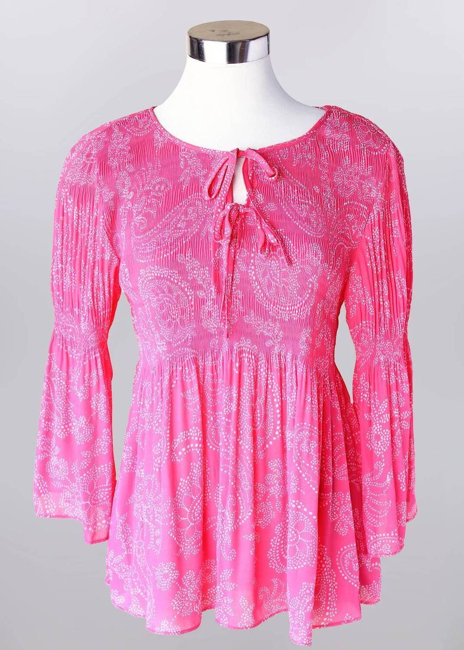 NEW KEREN HART women's bell sleeve shirt in pink paisley